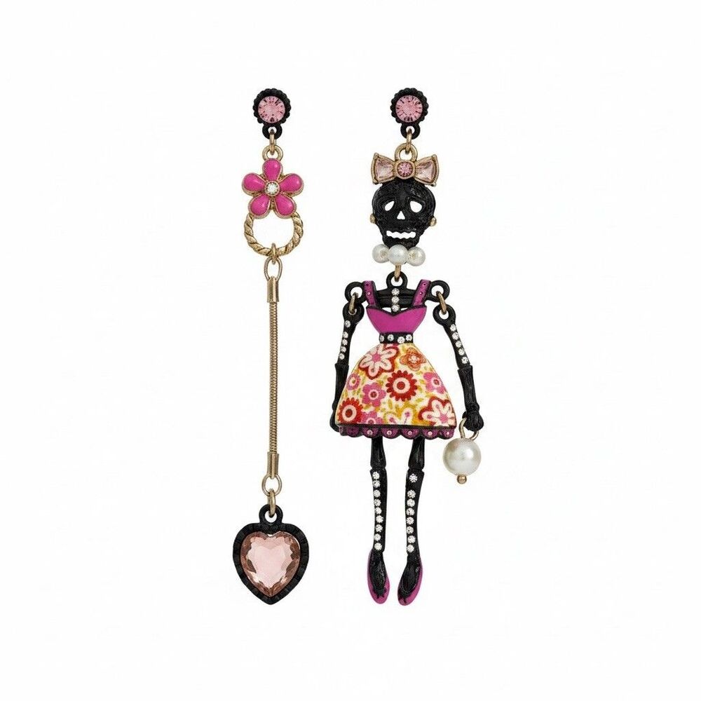Betsey Johnson Skeleton Dia de los Muertos mismatched dangle earrings NEW Rare